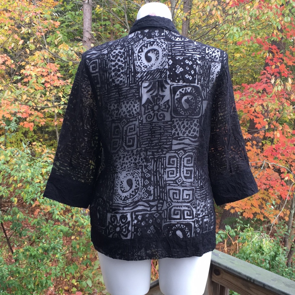 Ruby Rd. Aztec Pattern Black Sheer Top Size 12 - image 5